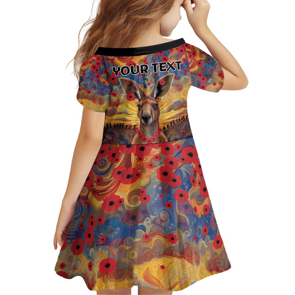 Kangaroo ANZAC Personalised Family Matching Off Shoulder Short Dress and Hawaiian Shirt Poppy Flowers Aboriginal Dot Painting