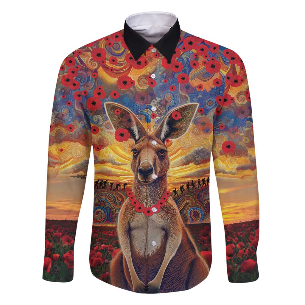 Kangaroo ANZAC Personalised Family Matching Off Shoulder Short Dress and Hawaiian Shirt Poppy Flowers Aboriginal Dot Painting