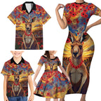 Kangaroo ANZAC Personalised Family Matching Short Sleeve Bodycon Dress and Hawaiian Shirt Poppy Flowers Aboriginal Dot Painting