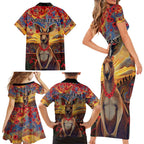 Kangaroo ANZAC Personalised Family Matching Short Sleeve Bodycon Dress and Hawaiian Shirt Poppy Flowers Aboriginal Dot Painting