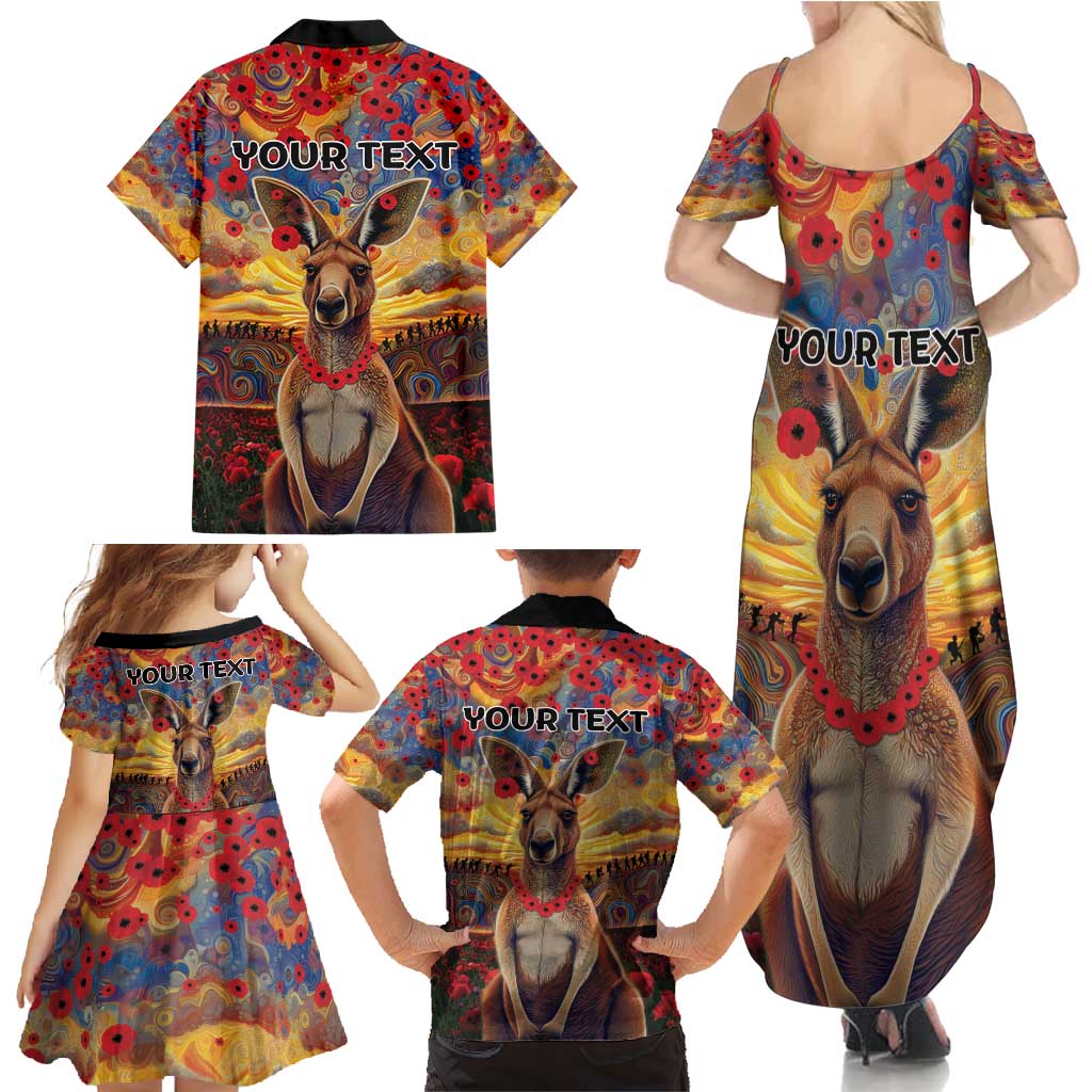 Kangaroo ANZAC Personalised Family Matching Summer Maxi Dress and Hawaiian Shirt Poppy Flowers Aboriginal Dot Painting