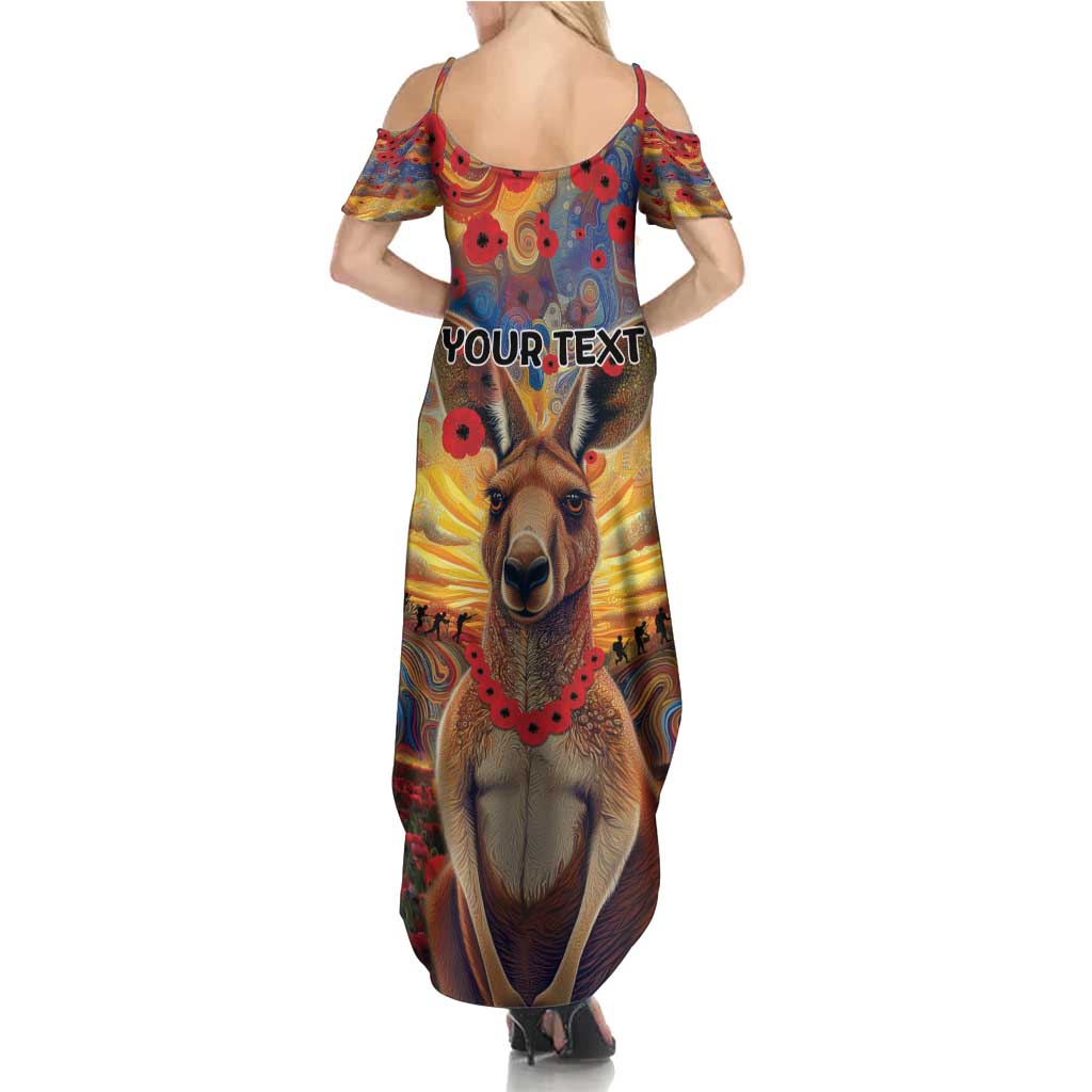 Kangaroo ANZAC Personalised Family Matching Summer Maxi Dress and Hawaiian Shirt Poppy Flowers Aboriginal Dot Painting