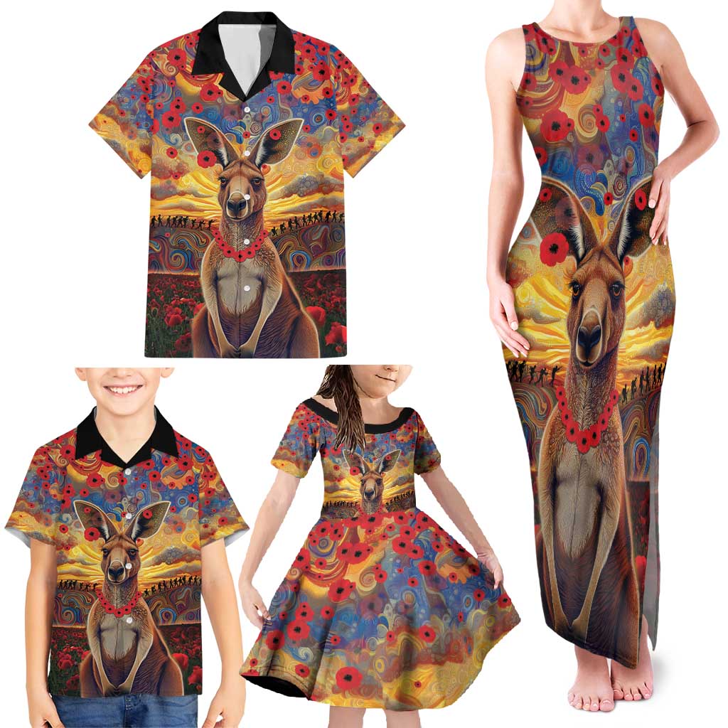 Kangaroo ANZAC Personalised Family Matching Tank Maxi Dress and Hawaiian Shirt Poppy Flowers Aboriginal Dot Painting
