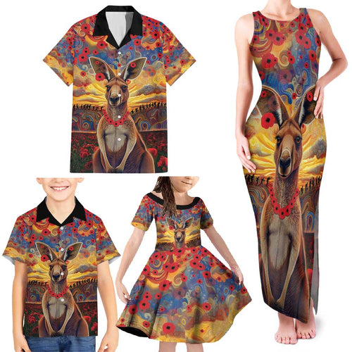 Kangaroo ANZAC Personalised Family Matching Tank Maxi Dress and Hawaiian Shirt Poppy Flowers Aboriginal Dot Painting
