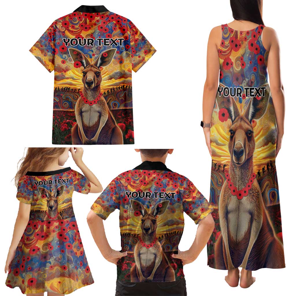 Kangaroo ANZAC Personalised Family Matching Tank Maxi Dress and Hawaiian Shirt Poppy Flowers Aboriginal Dot Painting