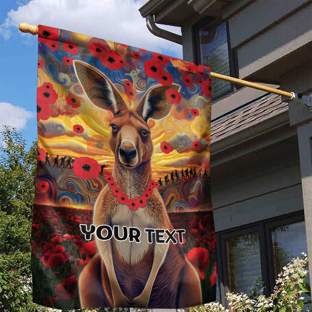 Kangaroo ANZAC Personalised Garden Flag Poppy Flowers Aboriginal Dot Painting