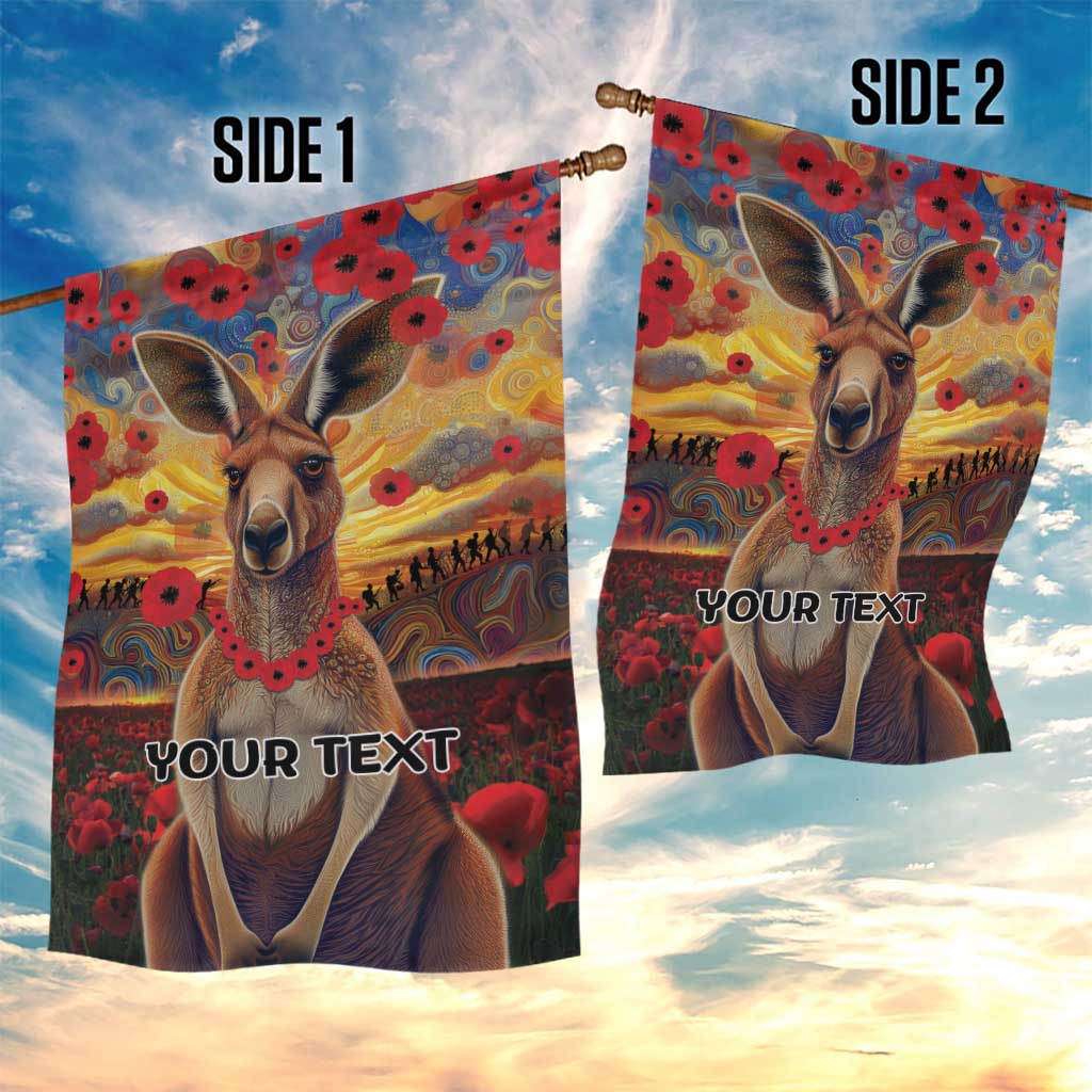 Kangaroo ANZAC Personalised Garden Flag Poppy Flowers Aboriginal Dot Painting