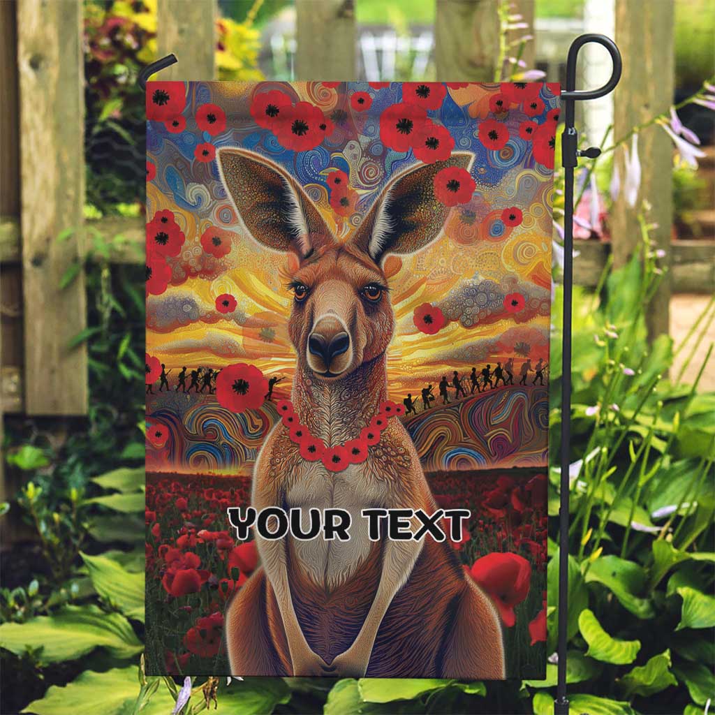 Kangaroo ANZAC Personalised Garden Flag Poppy Flowers Aboriginal Dot Painting