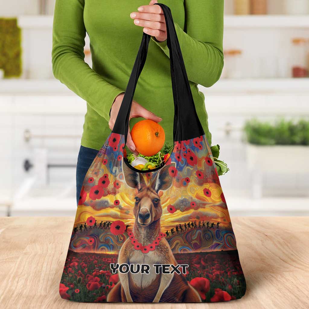 Kangaroo ANZAC Personalised Grocery Bag Poppy Flowers Aboriginal Dot Painting