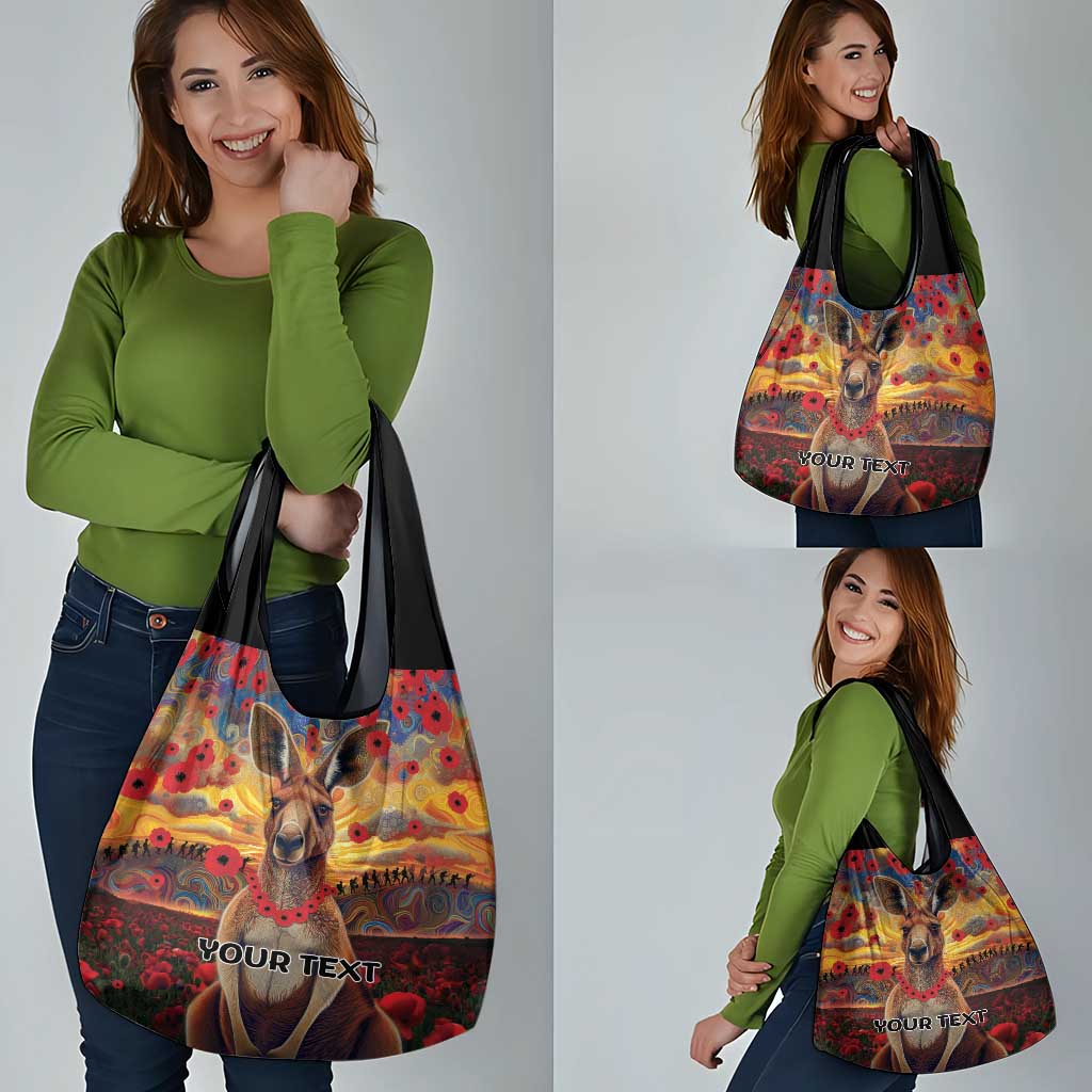 Kangaroo ANZAC Personalised Grocery Bag Poppy Flowers Aboriginal Dot Painting
