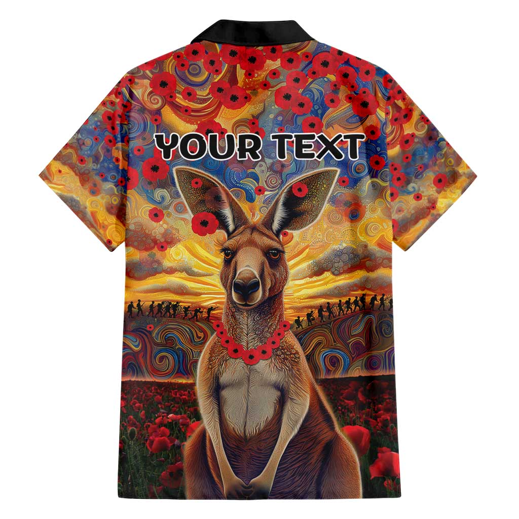 Kangaroo ANZAC Personalised Hawaiian Shirt Poppy Flowers Aboriginal Dot Painting