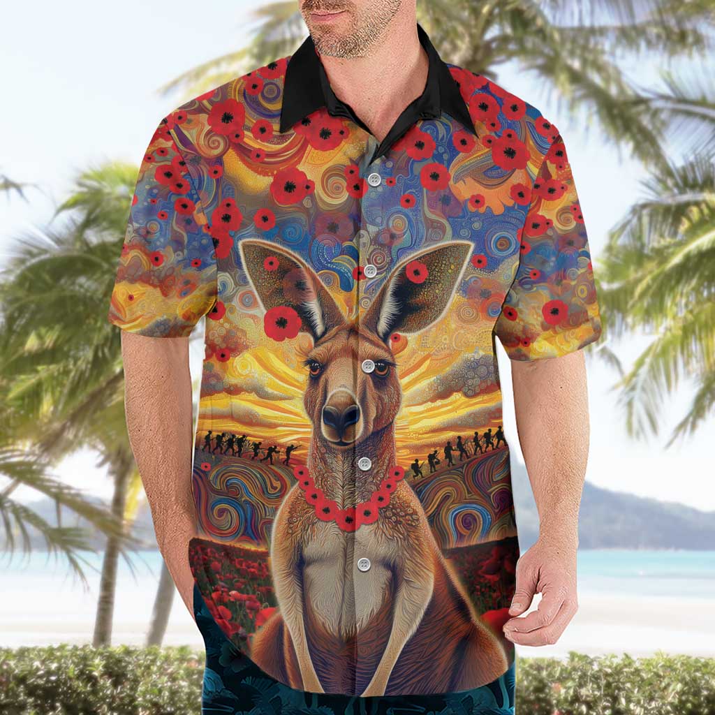 Kangaroo ANZAC Personalised Hawaiian Shirt Poppy Flowers Aboriginal Dot Painting