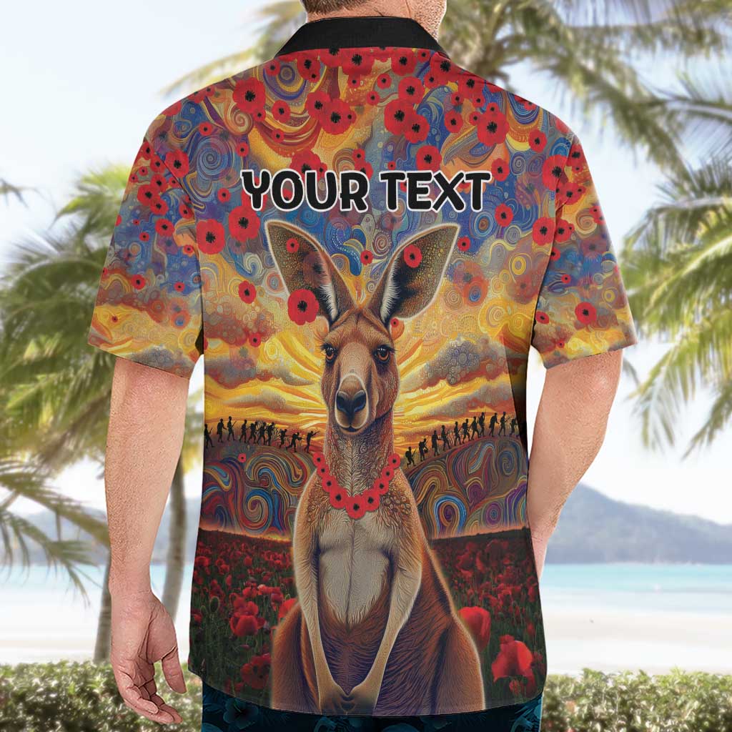 Kangaroo ANZAC Personalised Hawaiian Shirt Poppy Flowers Aboriginal Dot Painting
