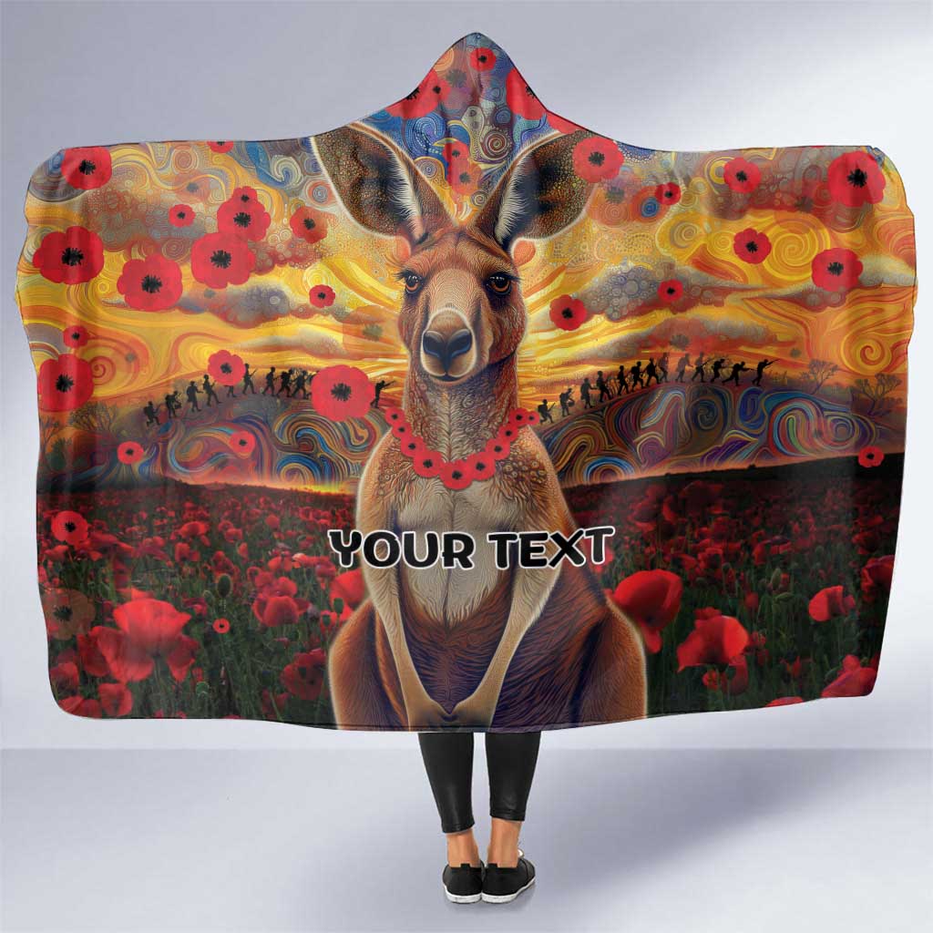 Kangaroo ANZAC Personalised Hooded Blanket Poppy Flowers Aboriginal Dot Painting