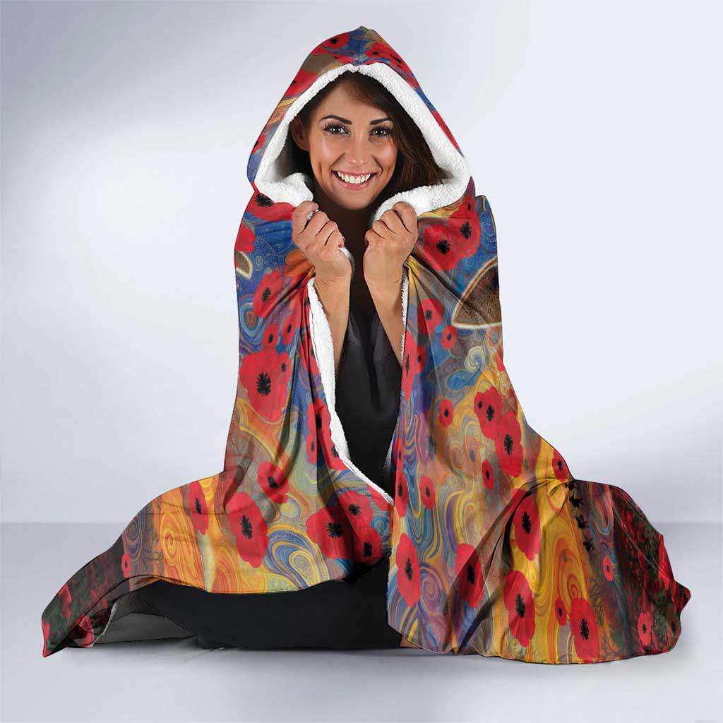 Kangaroo ANZAC Personalised Hooded Blanket Poppy Flowers Aboriginal Dot Painting