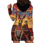 Kangaroo ANZAC Personalised Hoodie Dress Poppy Flowers Aboriginal Dot Painting