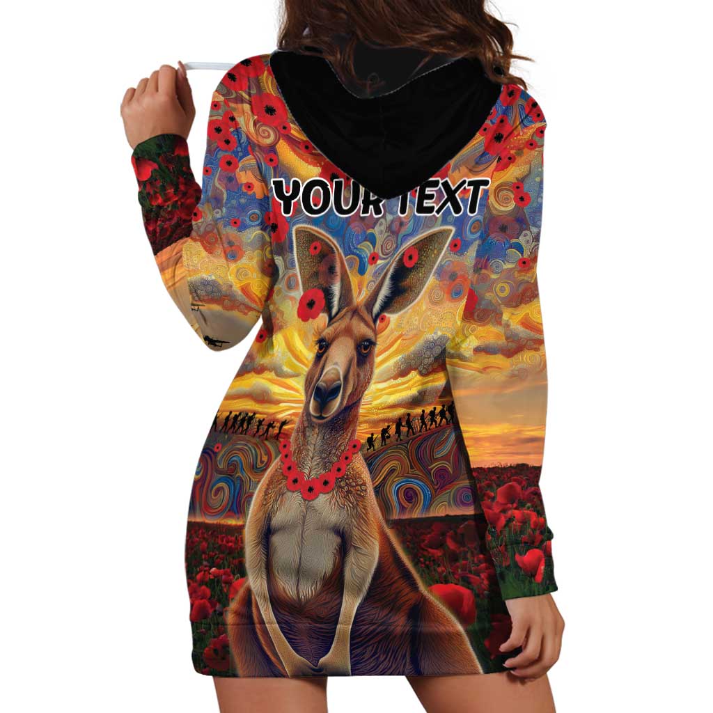 Kangaroo ANZAC Personalised Hoodie Dress Poppy Flowers Aboriginal Dot Painting