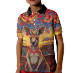Kangaroo ANZAC Personalised Kid Polo Shirt Poppy Flowers Aboriginal Dot Painting