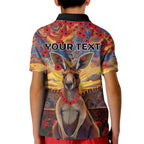 Kangaroo ANZAC Personalised Kid Polo Shirt Poppy Flowers Aboriginal Dot Painting