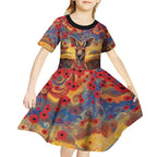 Kangaroo ANZAC Personalised Kid Short Sleeve Dress Poppy Flowers Aboriginal Dot Painting