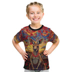 Kangaroo ANZAC Personalised Kid T Shirt Poppy Flowers Aboriginal Dot Painting