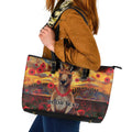 Kangaroo ANZAC Personalised Leather Tote Bag Poppy Flowers Aboriginal Dot Painting
