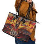 Kangaroo ANZAC Personalised Leather Tote Bag Poppy Flowers Aboriginal Dot Painting