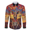 Kangaroo ANZAC Personalised Long Sleeve Button Shirt Poppy Flowers Aboriginal Dot Painting