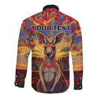 Kangaroo ANZAC Personalised Long Sleeve Button Shirt Poppy Flowers Aboriginal Dot Painting