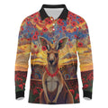 Kangaroo ANZAC Personalised Long Sleeve Polo Shirt Poppy Flowers Aboriginal Dot Painting