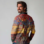 Kangaroo ANZAC Personalised Long Sleeve Polo Shirt Poppy Flowers Aboriginal Dot Painting