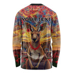 Kangaroo ANZAC Personalised Long Sleeve Shirt Poppy Flowers Aboriginal Dot Painting