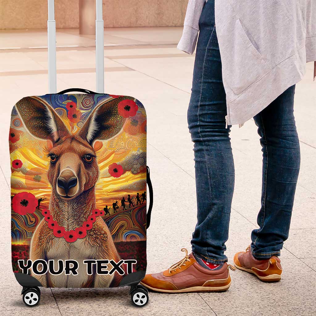 Kangaroo ANZAC Personalised Luggage Cover Poppy Flowers Aboriginal Dot Painting