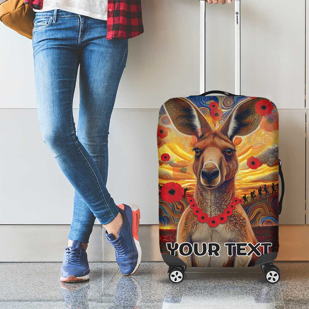 Kangaroo ANZAC Personalised Luggage Cover Poppy Flowers Aboriginal Dot Painting