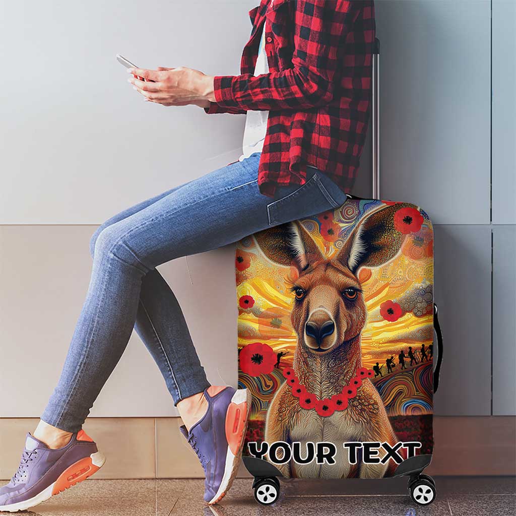 Kangaroo ANZAC Personalised Luggage Cover Poppy Flowers Aboriginal Dot Painting