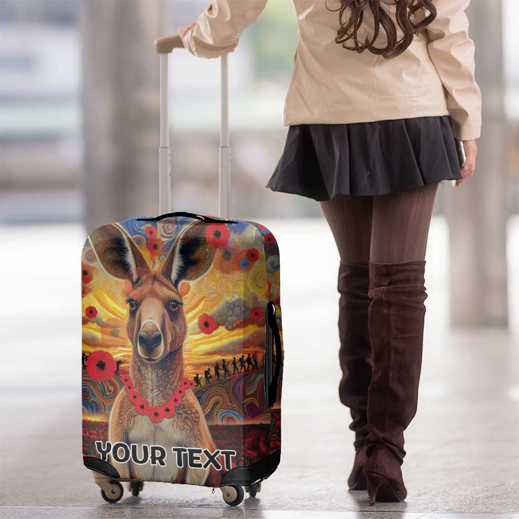 Kangaroo ANZAC Personalised Luggage Cover Poppy Flowers Aboriginal Dot Painting