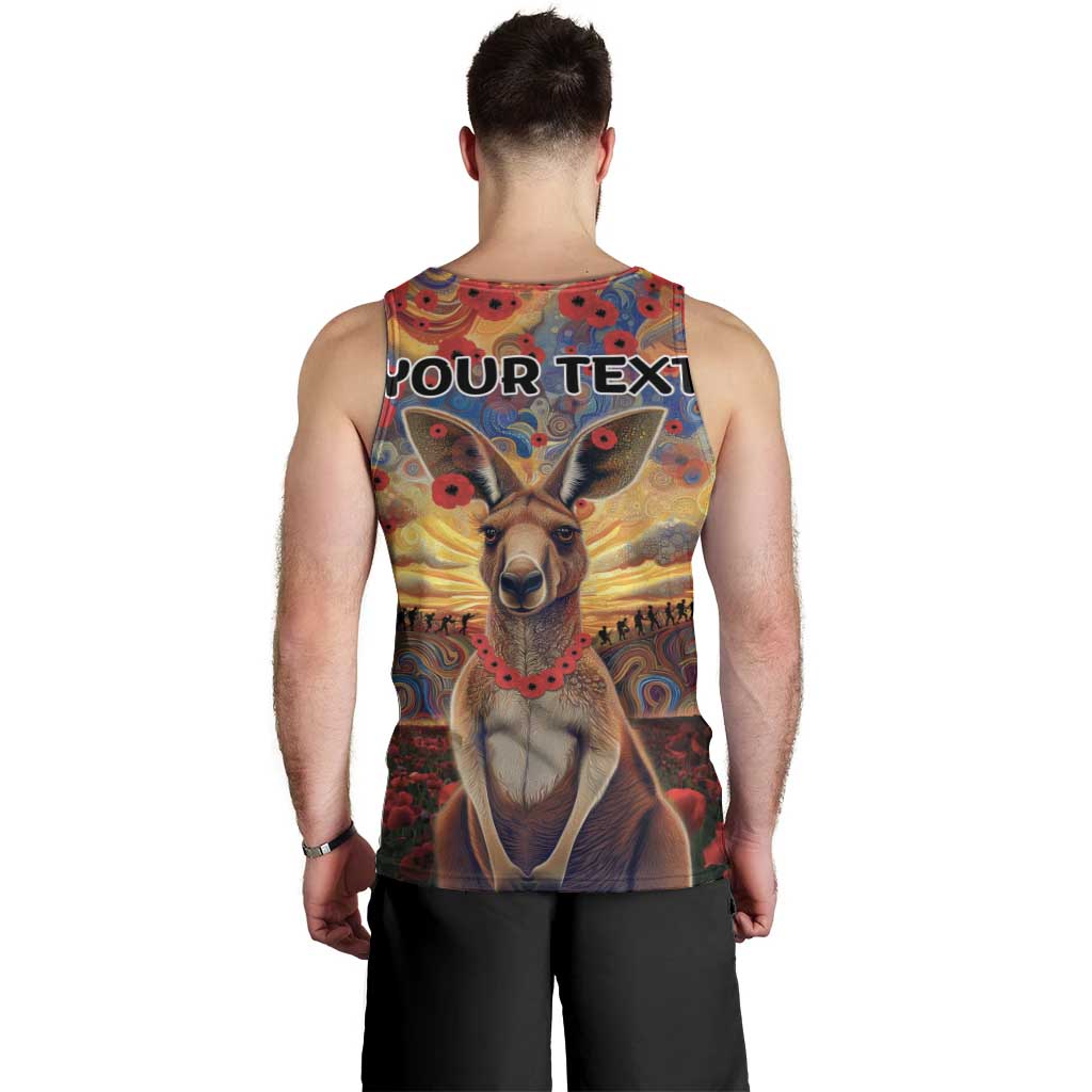 Kangaroo ANZAC Personalised Men Tank Top Poppy Flowers Aboriginal Dot Painting
