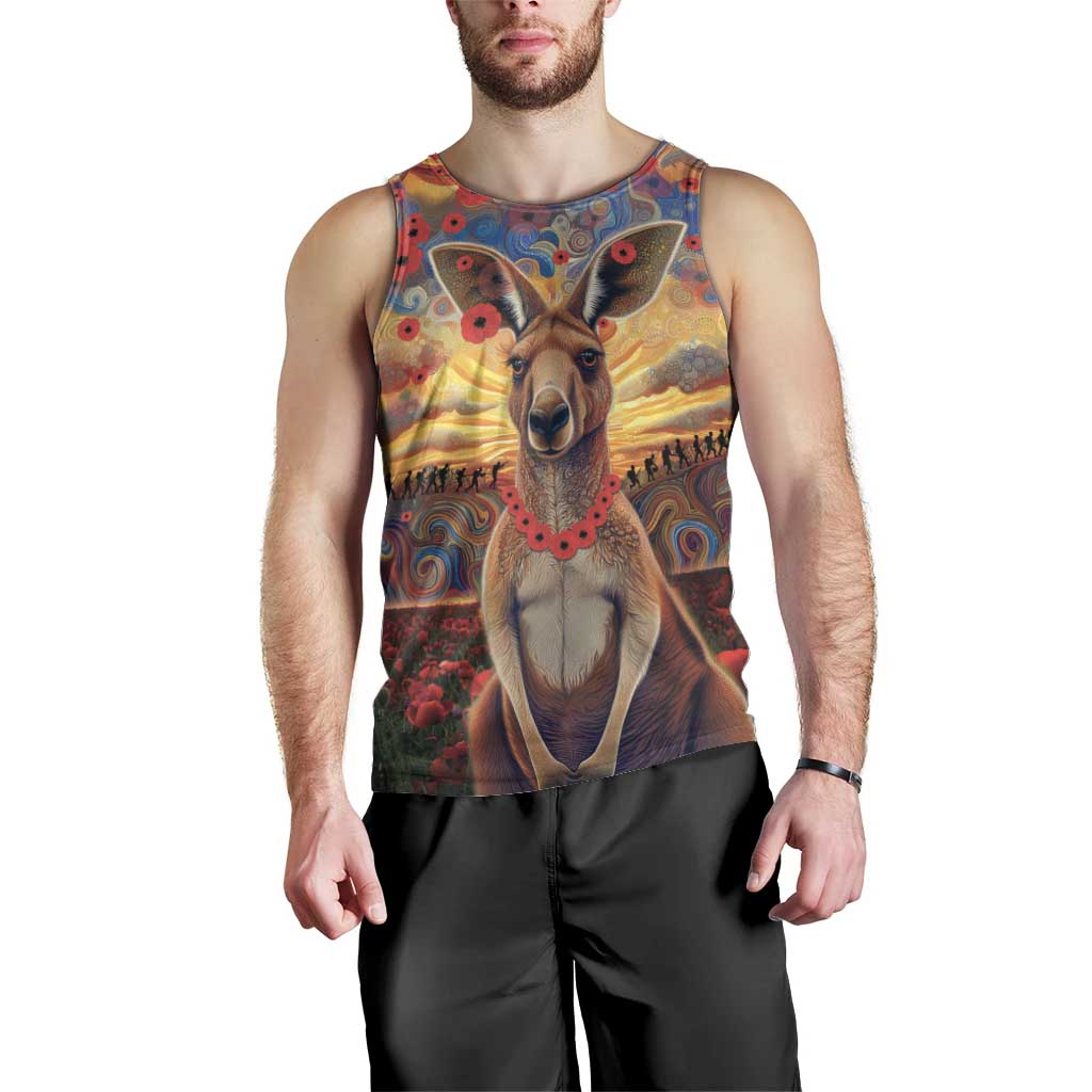 Kangaroo ANZAC Personalised Men Tank Top Poppy Flowers Aboriginal Dot Painting