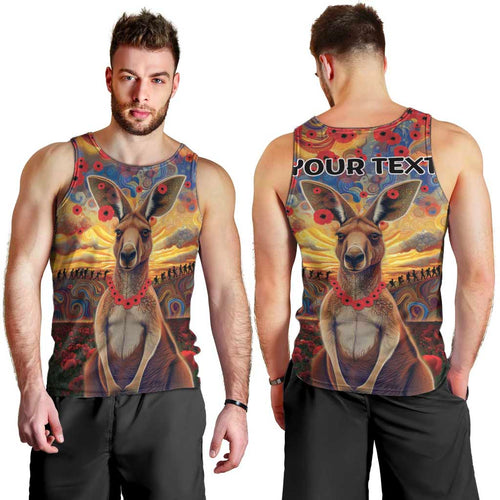 Kangaroo ANZAC Personalised Men Tank Top Poppy Flowers Aboriginal Dot Painting
