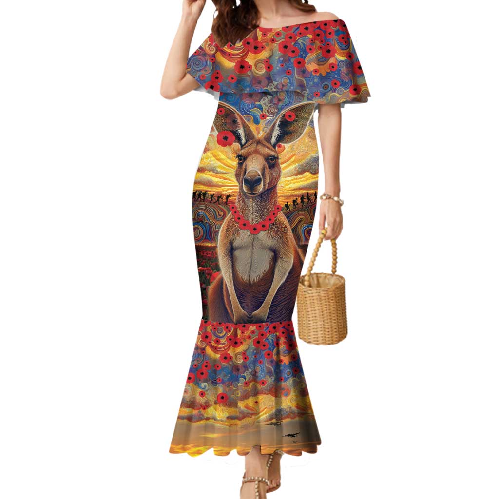Kangaroo ANZAC Personalised Mermaid Dress Poppy Flowers Aboriginal Dot Painting