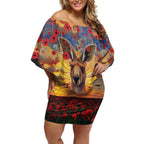 Kangaroo ANZAC Personalised Off Shoulder Short Dress Poppy Flowers Aboriginal Dot Painting