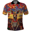 Kangaroo ANZAC Personalised Polo Shirt Poppy Flowers Aboriginal Dot Painting
