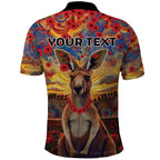 Kangaroo ANZAC Personalised Polo Shirt Poppy Flowers Aboriginal Dot Painting