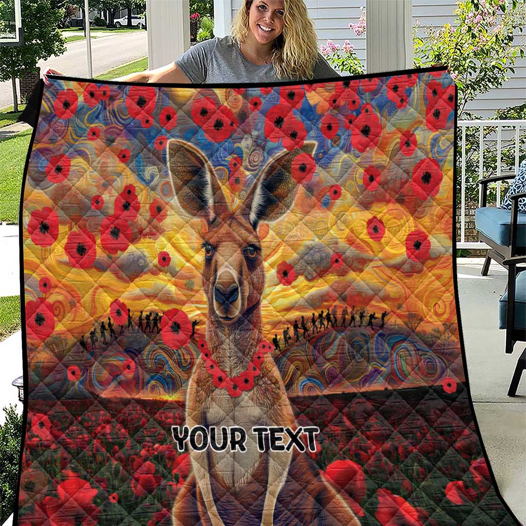 Kangaroo ANZAC Personalised Quilt Poppy Flowers Aboriginal Dot Painting