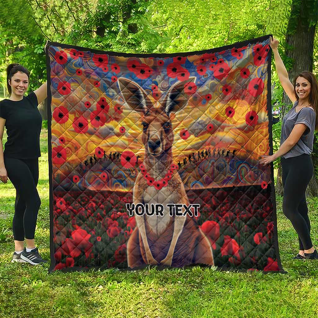 Kangaroo ANZAC Personalised Quilt Poppy Flowers Aboriginal Dot Painting