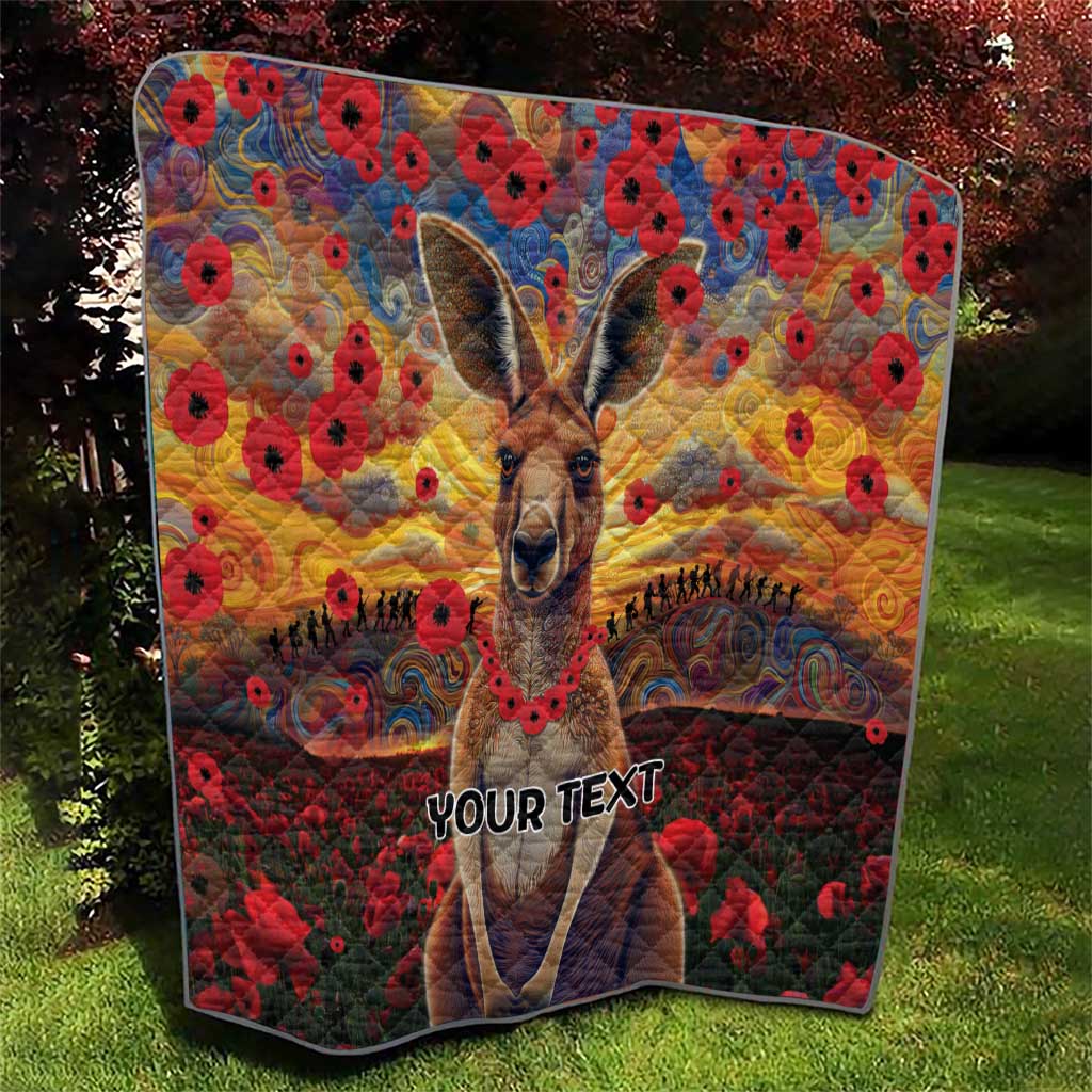 Kangaroo ANZAC Personalised Quilt Poppy Flowers Aboriginal Dot Painting