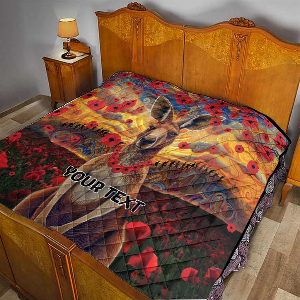 Kangaroo ANZAC Personalised Quilt Poppy Flowers Aboriginal Dot Painting