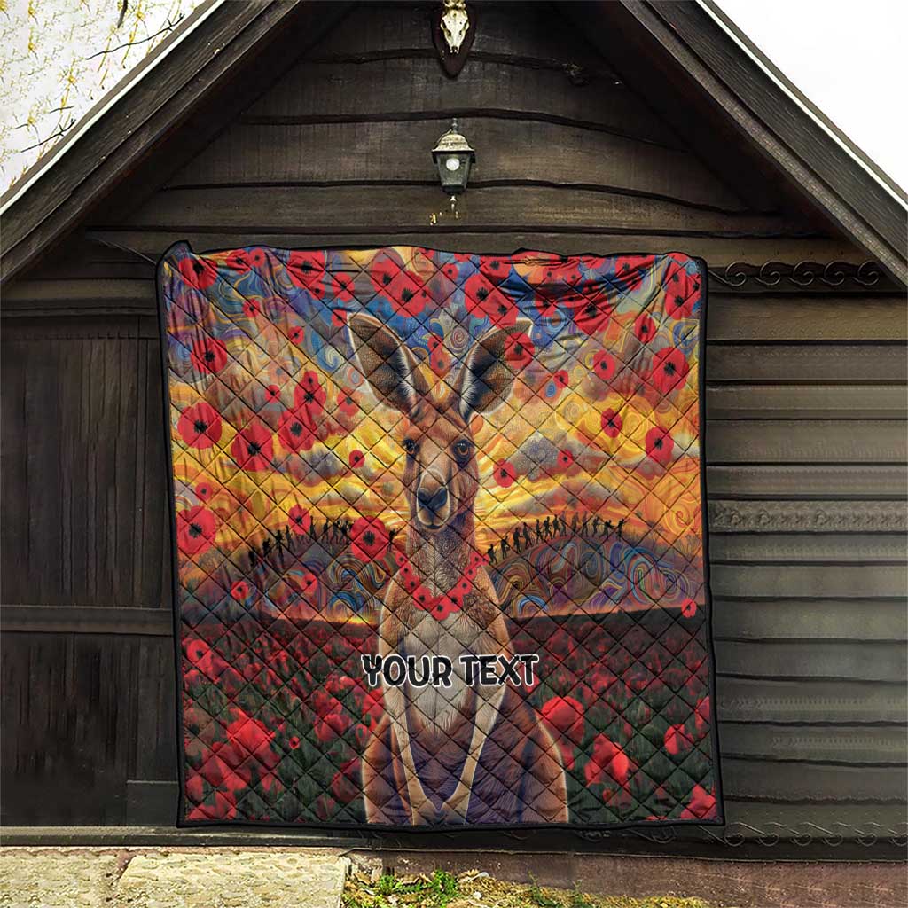 Kangaroo ANZAC Personalised Quilt Poppy Flowers Aboriginal Dot Painting
