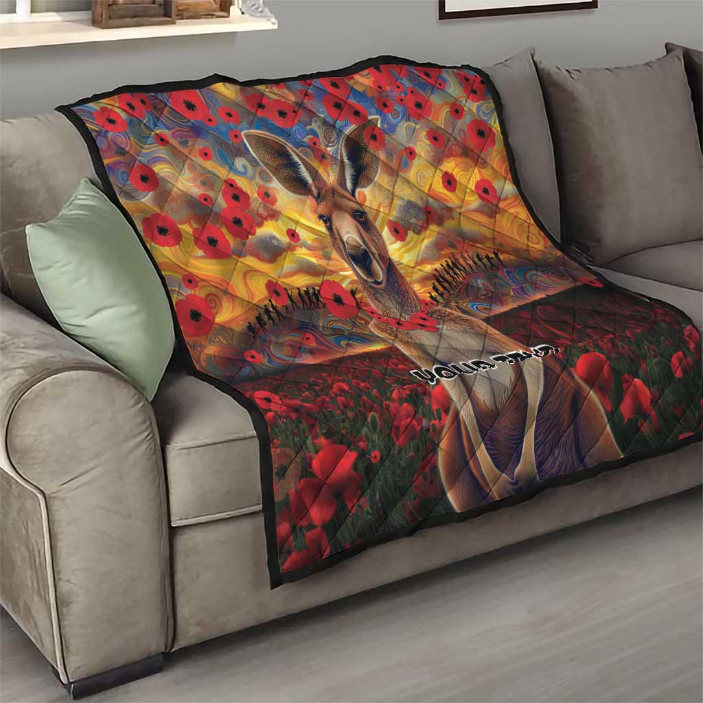 Kangaroo ANZAC Personalised Quilt Poppy Flowers Aboriginal Dot Painting