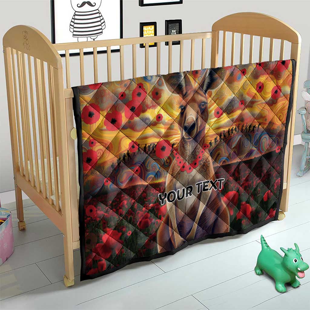 Kangaroo ANZAC Personalised Quilt Poppy Flowers Aboriginal Dot Painting
